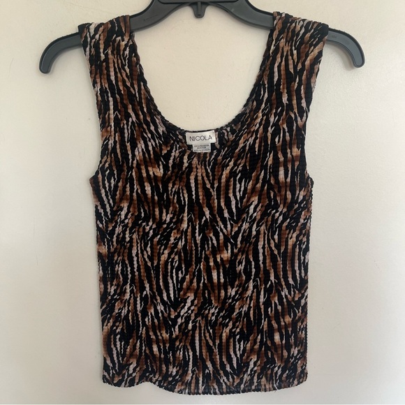Women’s Nicola Tiger Striped Popcorn Stretch Tank Top Size Medium Brown & Black - Picture 1 of 7